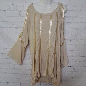 Chico's Sequin Cold Shoulder Top Blouse Size 2